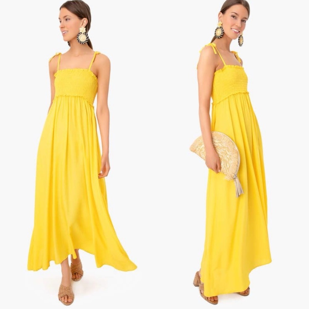 Tuckernuck Pomander Place Bright Yellow Shallon Dress Smocked Size Small Boho S